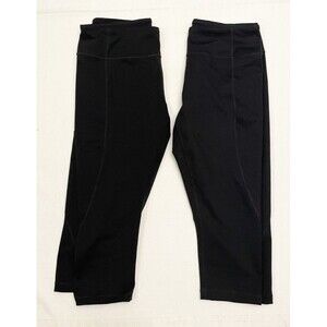 (2) Lot Reebok Core 10 Capri L Large Leggings Yoga Pants Stretch Black Pocket